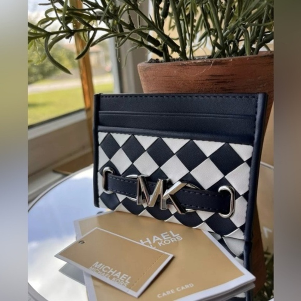 Michael Kors Reed Large MK Logo Credit Card Holder Wallet Navy NWT